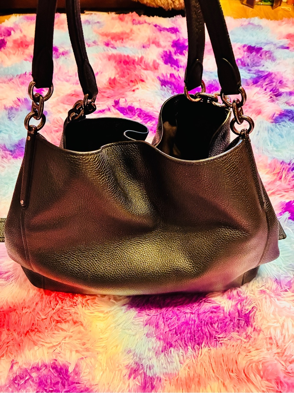 Coach Black Pebbled Leather Shoulder Bag - Picture 11 of 16